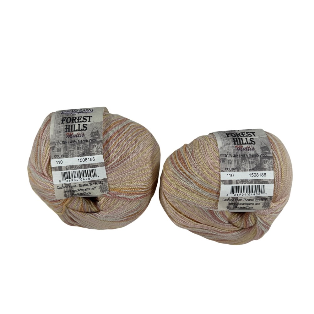Cascade Yarns Forest Hills Multis 110 Silk Merino Wool Lace Yarn 2 Skeins Lot